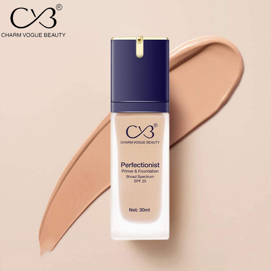 Charm Vogue Beauty foundation bottle on a beige background