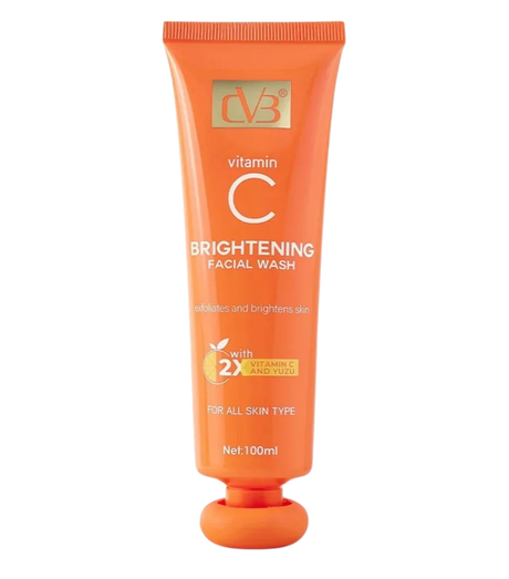 Orange facial wash tube with 'cvb' branding on a white background