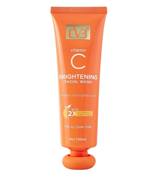 Orange facial wash tube with 'cvb' branding on a white background