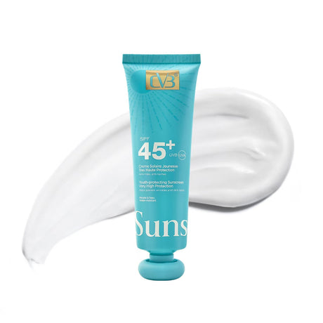 Tube of sunscreen with visible brand logo on a white background