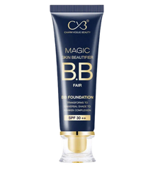 BB foundation tube with blue packaging and gold accents on a white background