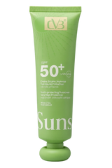 Green tube of sunscreen with 'CV3' branding on a white background